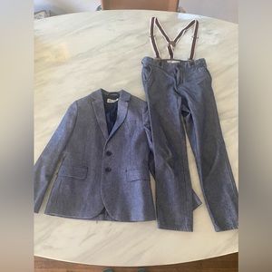 Kids H&M Blue Textured Suit with Suspenders